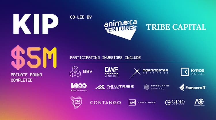 KIP Protocol raises $5M in a Private funding round led by Animoca Ventures and Tribe Capital with participation from GBV Capital, DWF Ventures, Morningstar Ventures.